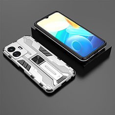 Silicone Matte Finish and Plastic Back Cover Case with Magnetic Stand KC2 for Vivo Y77 5G White