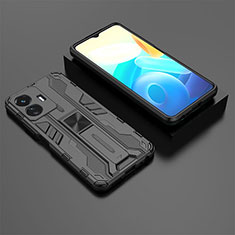 Silicone Matte Finish and Plastic Back Cover Case with Magnetic Stand KC2 for Vivo Y77e 5G Black