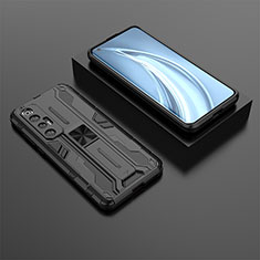 Silicone Matte Finish and Plastic Back Cover Case with Magnetic Stand KC2 for Xiaomi Mi 10S 5G Black