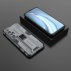 Silicone Matte Finish and Plastic Back Cover Case with Magnetic Stand KC2 for Xiaomi Mi 10S 5G Gray