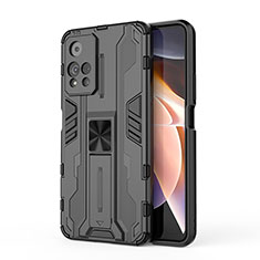 Silicone Matte Finish and Plastic Back Cover Case with Magnetic Stand KC2 for Xiaomi Mi 11i 5G (2022) Black