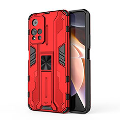 Silicone Matte Finish and Plastic Back Cover Case with Magnetic Stand KC2 for Xiaomi Mi 11i 5G (2022) Red