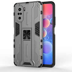 Silicone Matte Finish and Plastic Back Cover Case with Magnetic Stand KC2 for Xiaomi Mi 11i 5G Gray