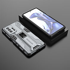 Silicone Matte Finish and Plastic Back Cover Case with Magnetic Stand KC2 for Xiaomi Mi 11T 5G Gray