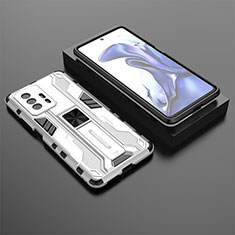 Silicone Matte Finish and Plastic Back Cover Case with Magnetic Stand KC2 for Xiaomi Mi 11T 5G White