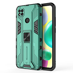 Silicone Matte Finish and Plastic Back Cover Case with Magnetic Stand KC2 for Xiaomi POCO C31 Green