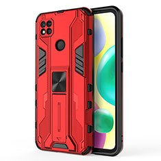 Silicone Matte Finish and Plastic Back Cover Case with Magnetic Stand KC2 for Xiaomi POCO C31 Red