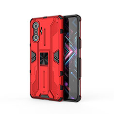 Silicone Matte Finish and Plastic Back Cover Case with Magnetic Stand KC2 for Xiaomi Poco F3 GT 5G Red