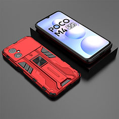 Silicone Matte Finish and Plastic Back Cover Case with Magnetic Stand KC2 for Xiaomi Poco M4 5G Red