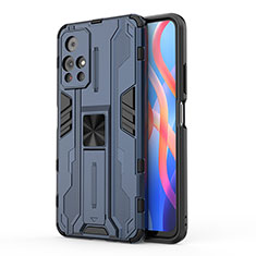Silicone Matte Finish and Plastic Back Cover Case with Magnetic Stand KC2 for Xiaomi Poco M4 Pro 5G Blue
