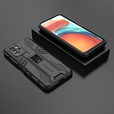 Silicone Matte Finish and Plastic Back Cover Case with Magnetic Stand KC2 for Xiaomi Poco X3 GT 5G Black
