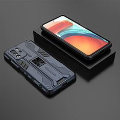 Silicone Matte Finish and Plastic Back Cover Case with Magnetic Stand KC2 for Xiaomi Poco X3 GT 5G Blue