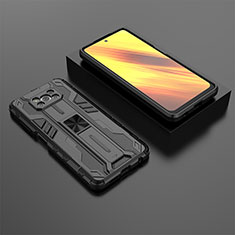 Silicone Matte Finish and Plastic Back Cover Case with Magnetic Stand KC2 for Xiaomi Poco X3 NFC Black