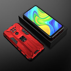 Silicone Matte Finish and Plastic Back Cover Case with Magnetic Stand KC2 for Xiaomi Redmi 10X 4G Red