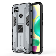 Silicone Matte Finish and Plastic Back Cover Case with Magnetic Stand KC2 for Xiaomi Redmi 9 Activ Gray