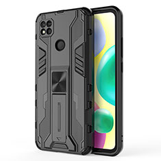 Silicone Matte Finish and Plastic Back Cover Case with Magnetic Stand KC2 for Xiaomi Redmi 9 India Black