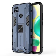 Silicone Matte Finish and Plastic Back Cover Case with Magnetic Stand KC2 for Xiaomi Redmi 9 India Blue