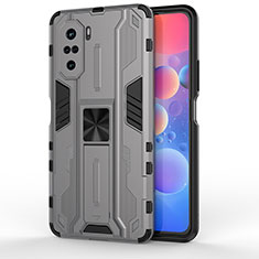 Silicone Matte Finish and Plastic Back Cover Case with Magnetic Stand KC2 for Xiaomi Redmi K40 5G Gray