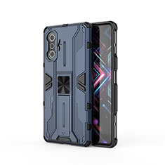 Silicone Matte Finish and Plastic Back Cover Case with Magnetic Stand KC2 for Xiaomi Redmi K40 Gaming 5G Blue