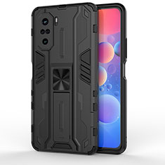 Silicone Matte Finish and Plastic Back Cover Case with Magnetic Stand KC2 for Xiaomi Redmi K40 Pro 5G Black