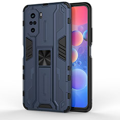 Silicone Matte Finish and Plastic Back Cover Case with Magnetic Stand KC2 for Xiaomi Redmi K40 Pro+ Plus 5G Blue