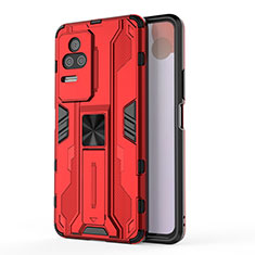 Silicone Matte Finish and Plastic Back Cover Case with Magnetic Stand KC2 for Xiaomi Redmi K50 Pro 5G Red