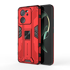 Silicone Matte Finish and Plastic Back Cover Case with Magnetic Stand KC2 for Xiaomi Redmi K60 Ultra 5G Red