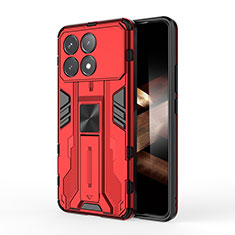 Silicone Matte Finish and Plastic Back Cover Case with Magnetic Stand KC2 for Xiaomi Redmi K70 5G Red