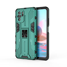 Silicone Matte Finish and Plastic Back Cover Case with Magnetic Stand KC2 for Xiaomi Redmi Note 10 4G Green