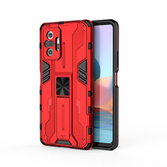 Silicone Matte Finish and Plastic Back Cover Case with Magnetic Stand KC2 for Xiaomi Redmi Note 10 Pro 4G Red
