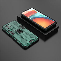 Silicone Matte Finish and Plastic Back Cover Case with Magnetic Stand KC2 for Xiaomi Redmi Note 10 Pro 5G Green