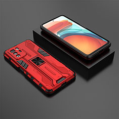 Silicone Matte Finish and Plastic Back Cover Case with Magnetic Stand KC2 for Xiaomi Redmi Note 10 Pro 5G Red