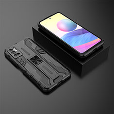 Silicone Matte Finish and Plastic Back Cover Case with Magnetic Stand KC2 for Xiaomi Redmi Note 10T 5G Black