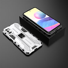 Silicone Matte Finish and Plastic Back Cover Case with Magnetic Stand KC2 for Xiaomi Redmi Note 10T 5G White
