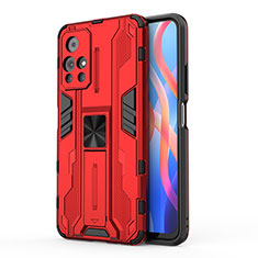 Silicone Matte Finish and Plastic Back Cover Case with Magnetic Stand KC2 for Xiaomi Redmi Note 11 5G Red