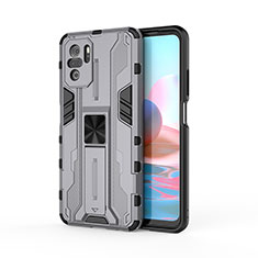 Silicone Matte Finish and Plastic Back Cover Case with Magnetic Stand KC2 for Xiaomi Redmi Note 11 SE India 4G Gray