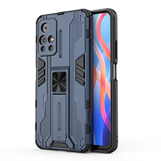 Silicone Matte Finish and Plastic Back Cover Case with Magnetic Stand KC2 for Xiaomi Redmi Note 11T 5G Blue