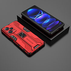 Silicone Matte Finish and Plastic Back Cover Case with Magnetic Stand KC2 for Xiaomi Redmi Note 12 Explorer Red