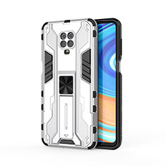 Silicone Matte Finish and Plastic Back Cover Case with Magnetic Stand KC2 for Xiaomi Redmi Note 9S White