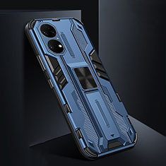 Silicone Matte Finish and Plastic Back Cover Case with Magnetic Stand KC3 for Huawei P50 Blue