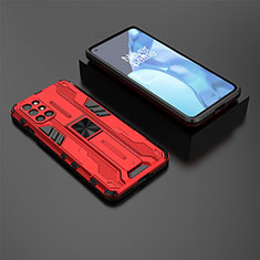 Silicone Matte Finish and Plastic Back Cover Case with Magnetic Stand KC3 for OnePlus 9R 5G Red