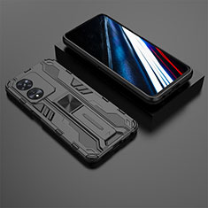 Silicone Matte Finish and Plastic Back Cover Case with Magnetic Stand KC3 for Oppo A78 4G Black