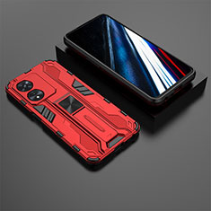 Silicone Matte Finish and Plastic Back Cover Case with Magnetic Stand KC3 for Oppo A78 4G Red