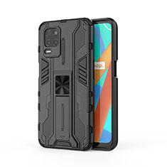 Silicone Matte Finish and Plastic Back Cover Case with Magnetic Stand KC3 for Realme 8s 5G Black