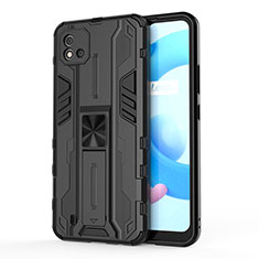 Silicone Matte Finish and Plastic Back Cover Case with Magnetic Stand KC3 for Realme C11 (2021) Black