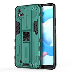 Silicone Matte Finish and Plastic Back Cover Case with Magnetic Stand KC3 for Realme C11 (2021) Green