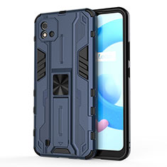 Silicone Matte Finish and Plastic Back Cover Case with Magnetic Stand KC3 for Realme C20 Blue