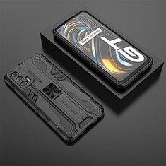 Silicone Matte Finish and Plastic Back Cover Case with Magnetic Stand KC3 for Realme GT Neo 2T 5G Black