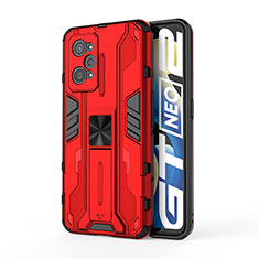 Silicone Matte Finish and Plastic Back Cover Case with Magnetic Stand KC3 for Realme GT Neo 3T 5G Red