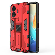 Silicone Matte Finish and Plastic Back Cover Case with Magnetic Stand KC3 for Vivo iQOO Z6 Lite 5G Red